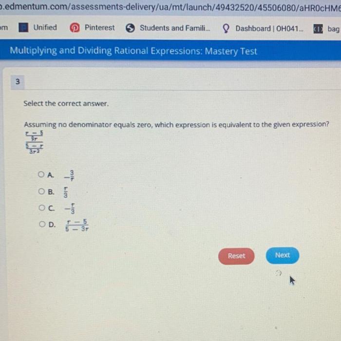 Which expression is equivalent to if no denominator equals zero