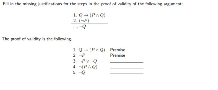 Fill in the missing justifications in the correct order.